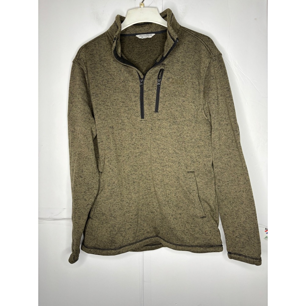 Field and Stream Mens Olive Green Heather Quarter‎ Zip Fleece Pullover MD